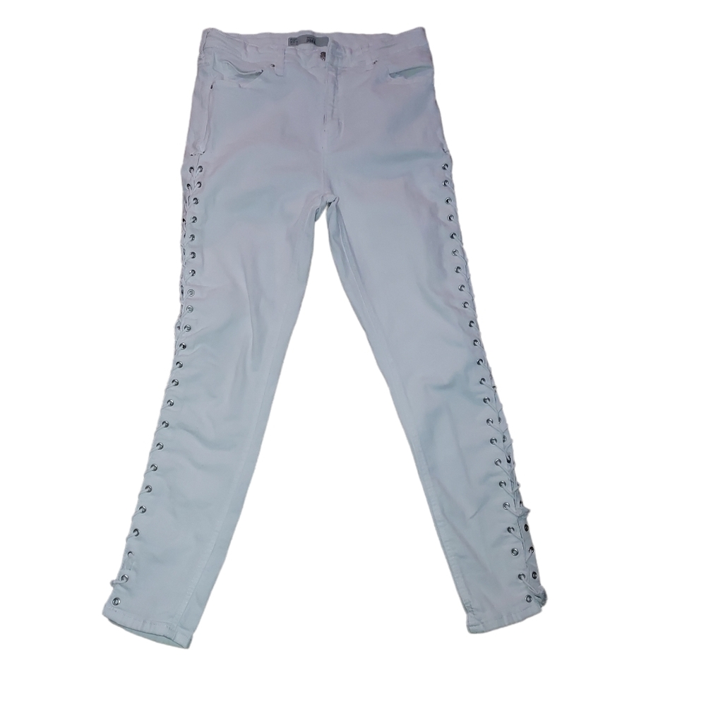 Topshop Moto Jamie 32x30 White Lace Up Skinny Jeans Pants Denim Stretch